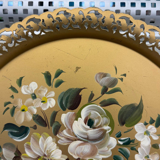 Vintage Nashco Hand Painted Floral Toleware Metal Tray 15”