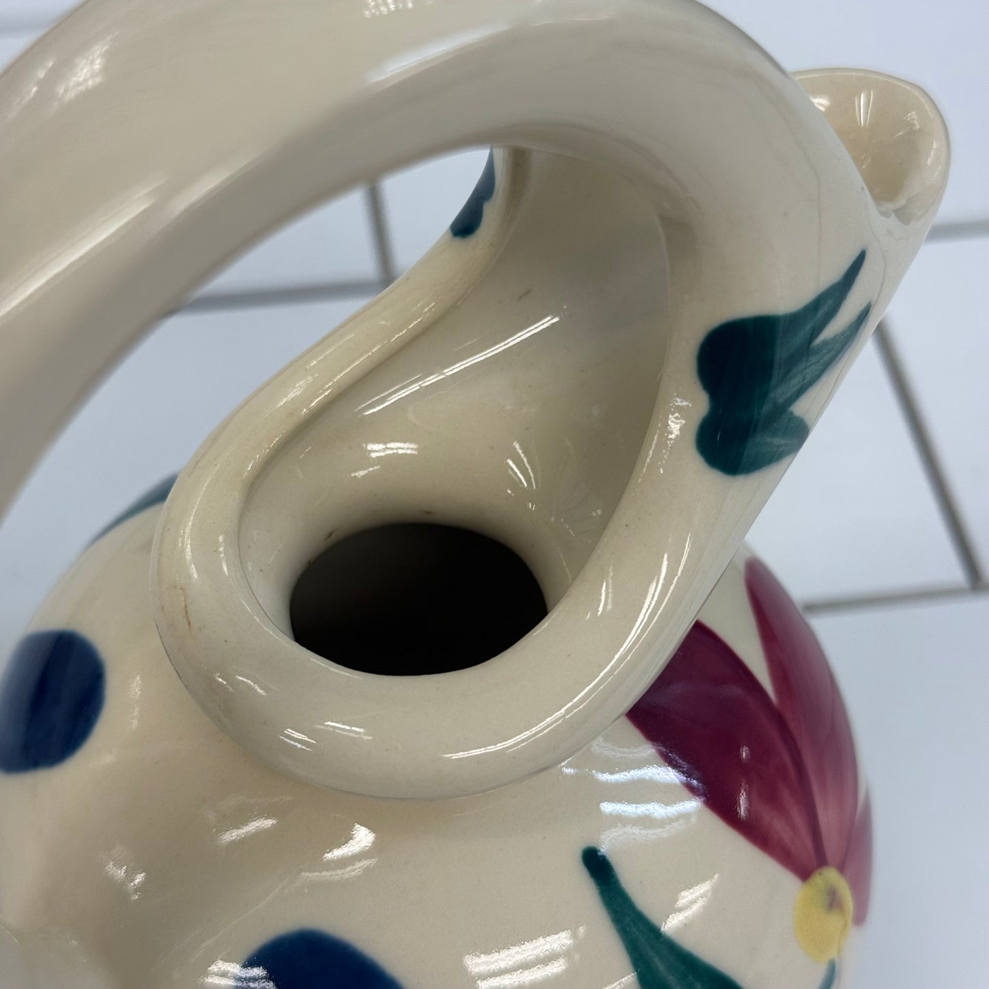 Purinton Slip Ware Floral Honey Syrup Pitcher USA 1950s