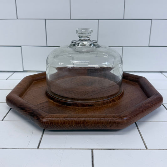 Goodwood Teak Cheese Board Glass Dome Cloche Serving Platter