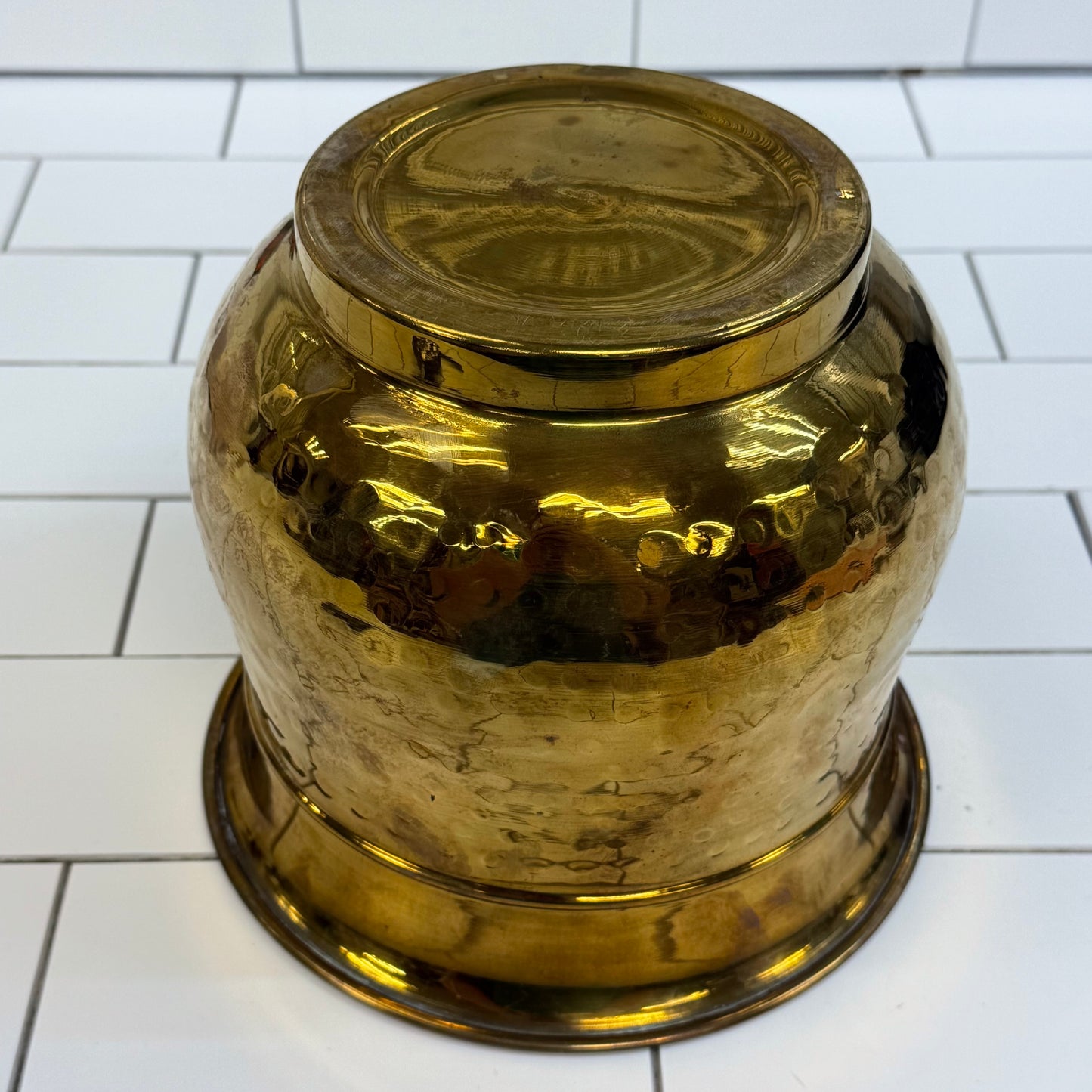 Vintage Hammered Brass Planter with Copper Lined Interior 1960s