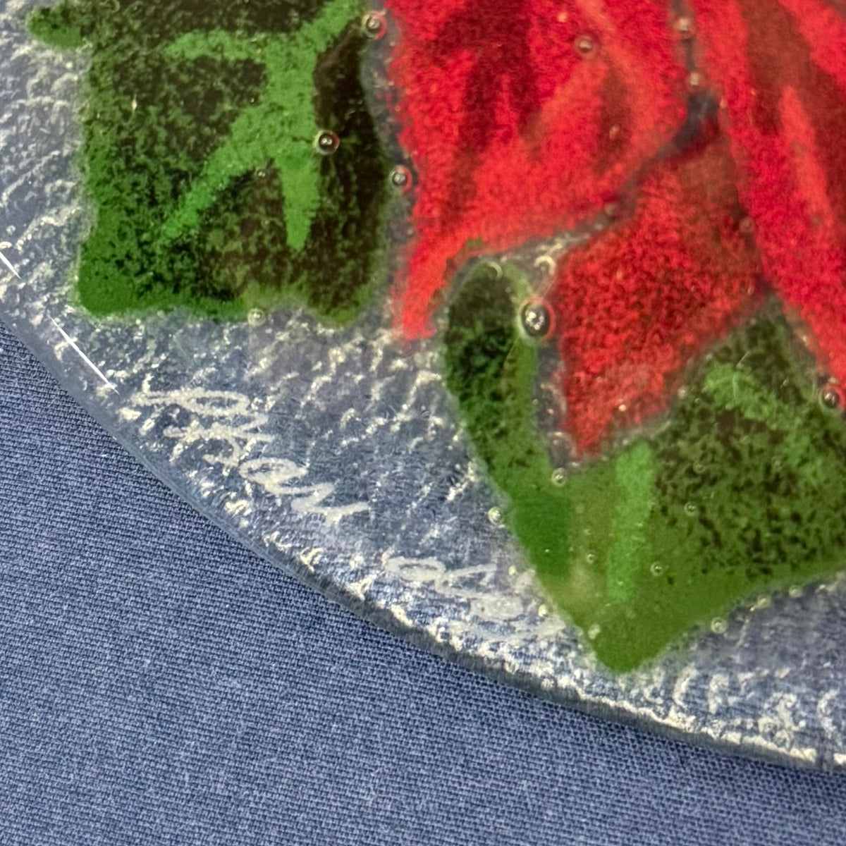 Peggy Karr Poinsettia Fused Glass Christmas Plate