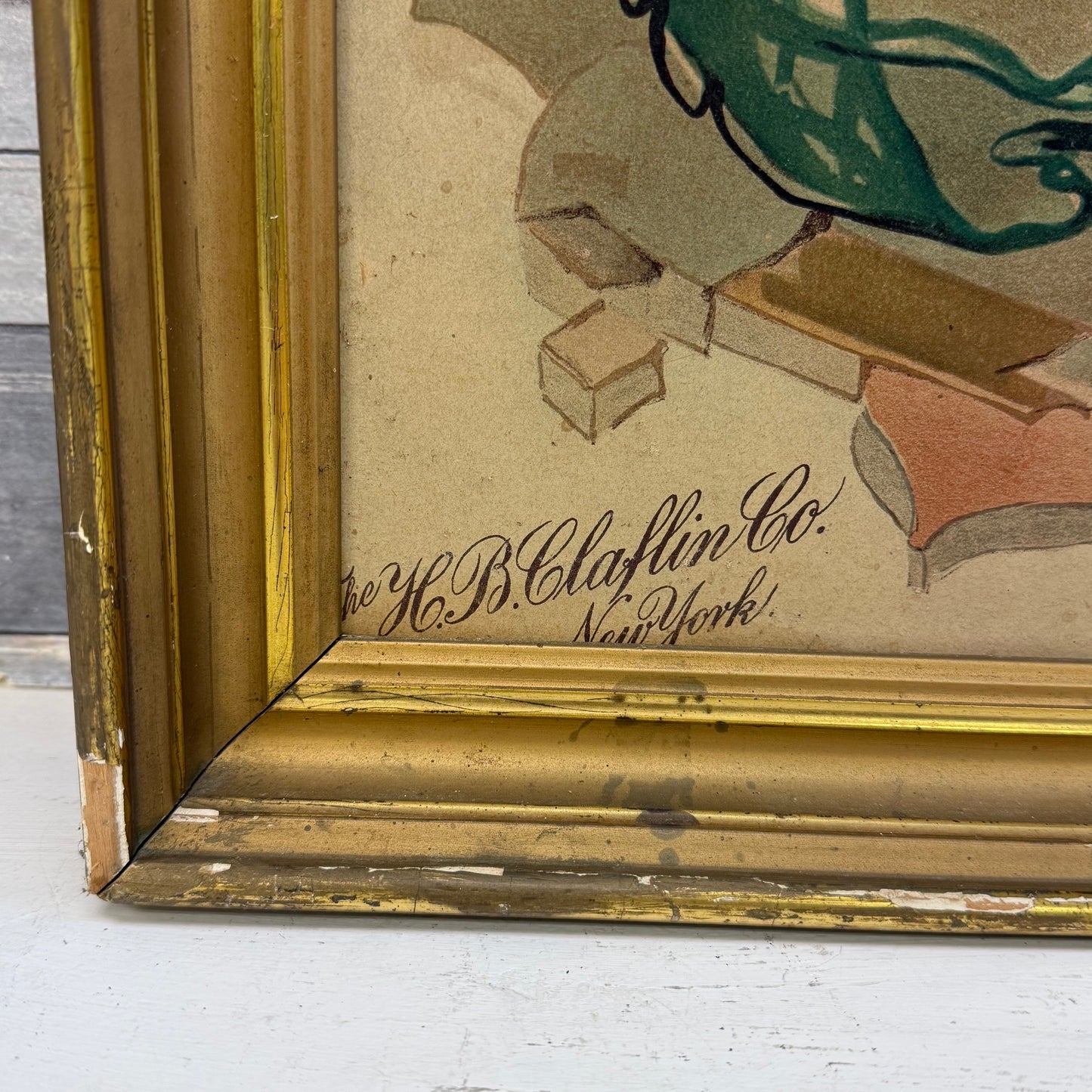 George Frederick Kaber Framed Art Nouveau Woman Lithograph