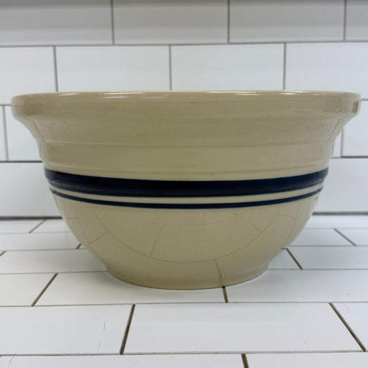 Friendship Pottery Roseville Ohio Blue Band Stoneware Mixing Bowl
