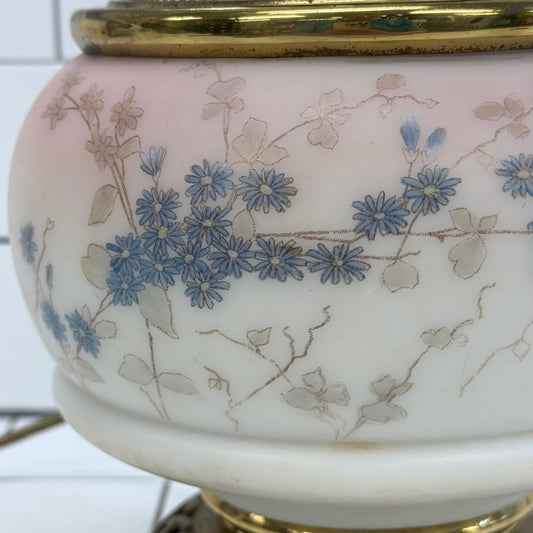 Victorian Revival Banquet Lamp Floral Milk Glass