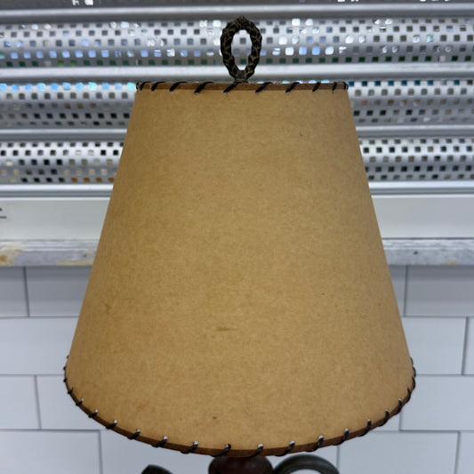 Vintage Kettle Table Lamp with Whipstitch Shade