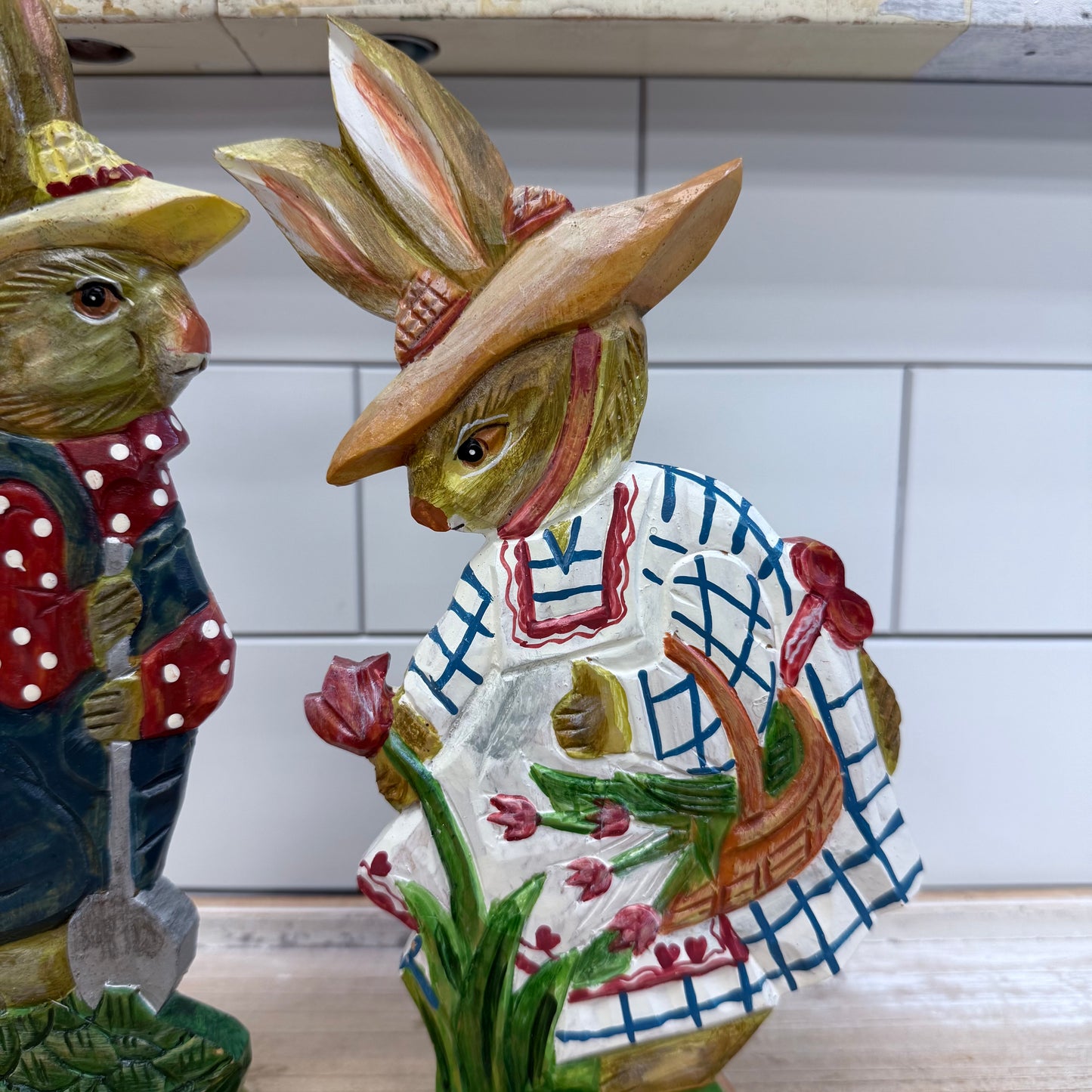 Department 56 Rabbit Figures Hand Painted Wooden, Set of 2