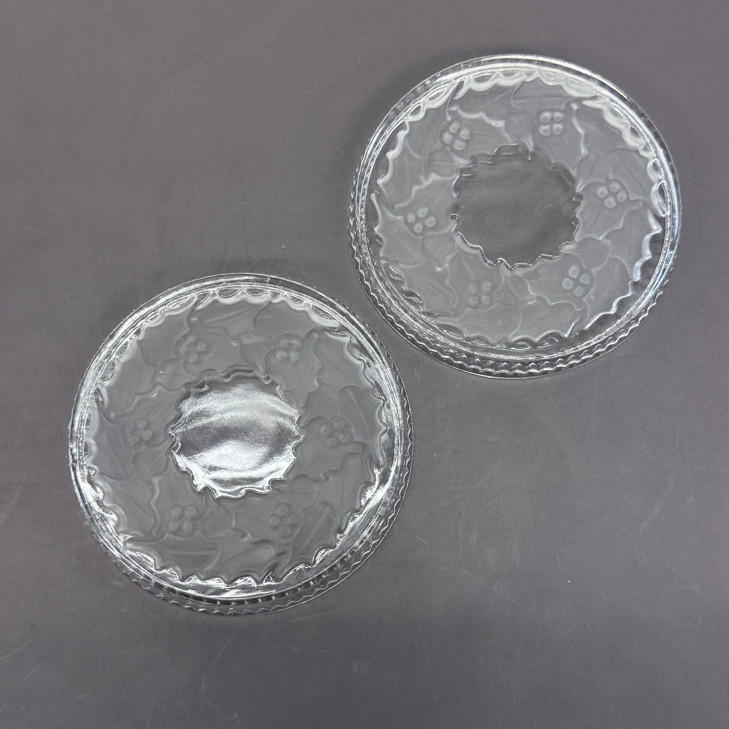 Cut Crystal Coasters Holly Wreath, Set of 2