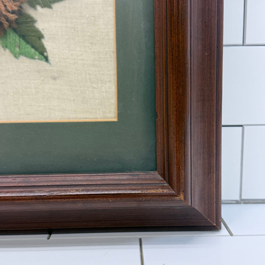 Vintage Crewel Embroidery Floral Wall Art Framed 1970s