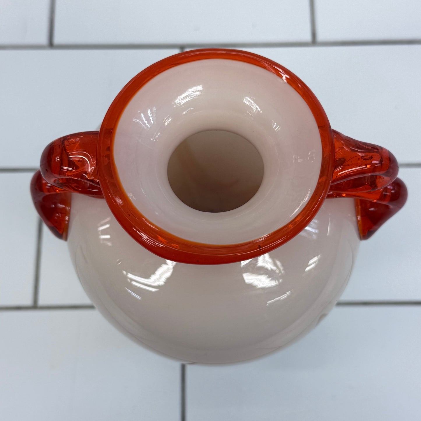 Vintage Murano Style Applied Handle Art Glass Vase