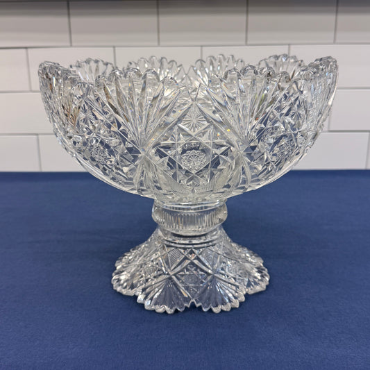 ABP Revival Lead Crystal Pedestal Bowl Heavy , 1970s
