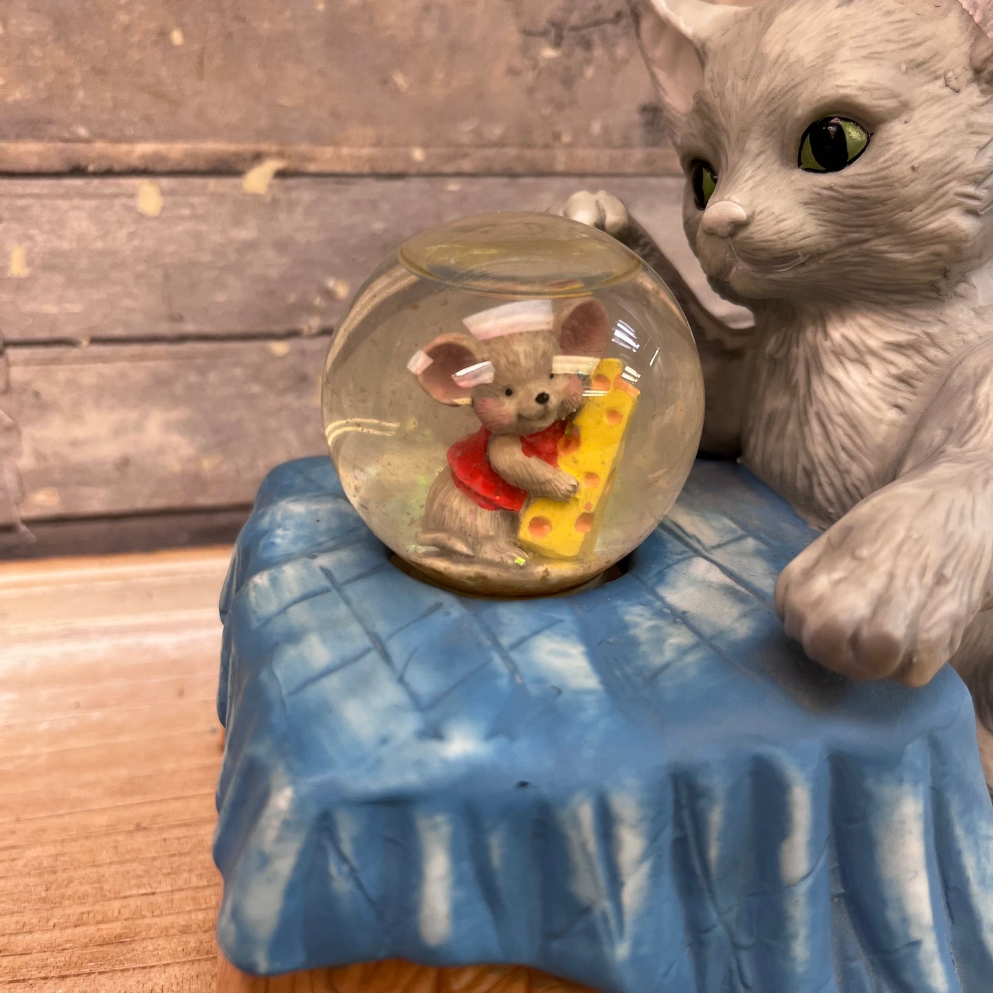 Cat and Mouse Porcelain Music Box with Water Globe