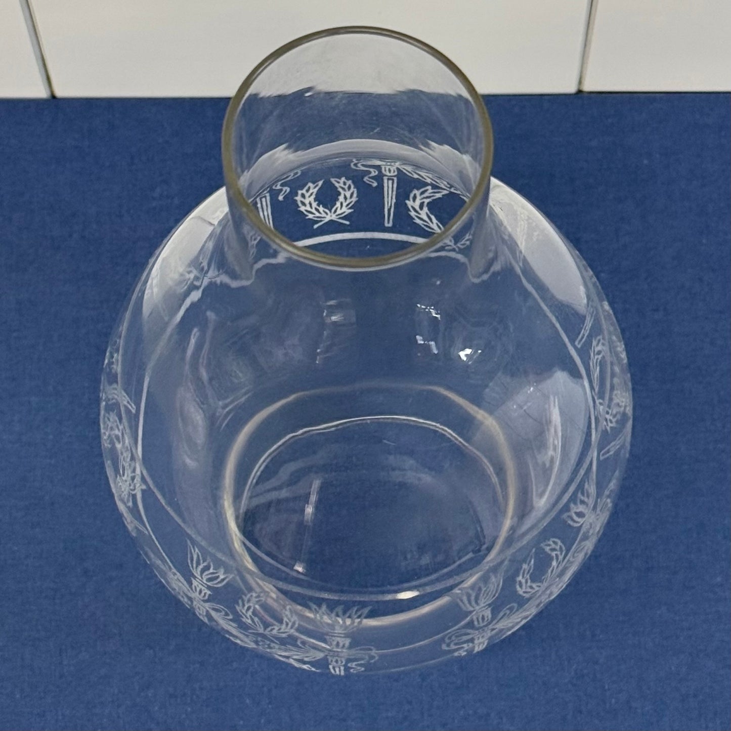 Giant Brand Clear Glass Oil Lamp with Etched Floral Glass Chimney