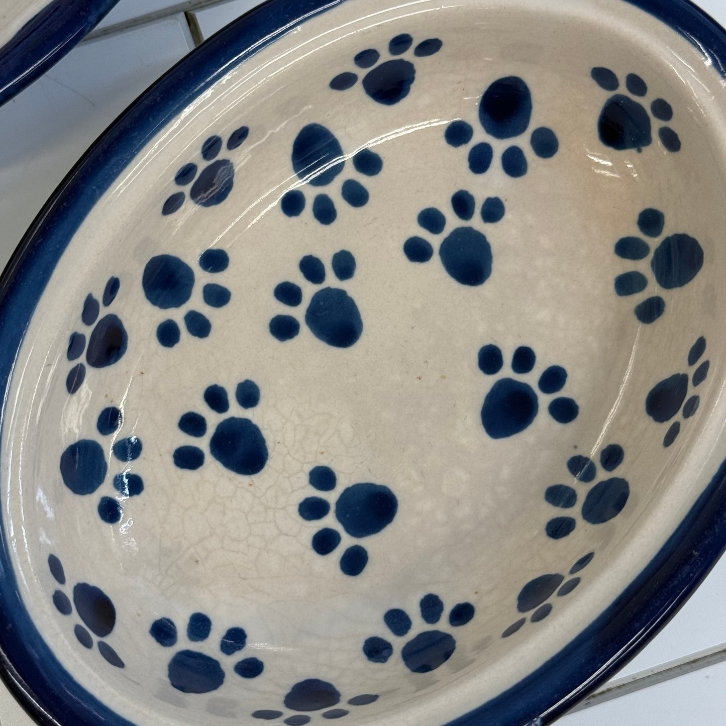 Blue & White Cat Pet Bowls Set of 2 Stoneware