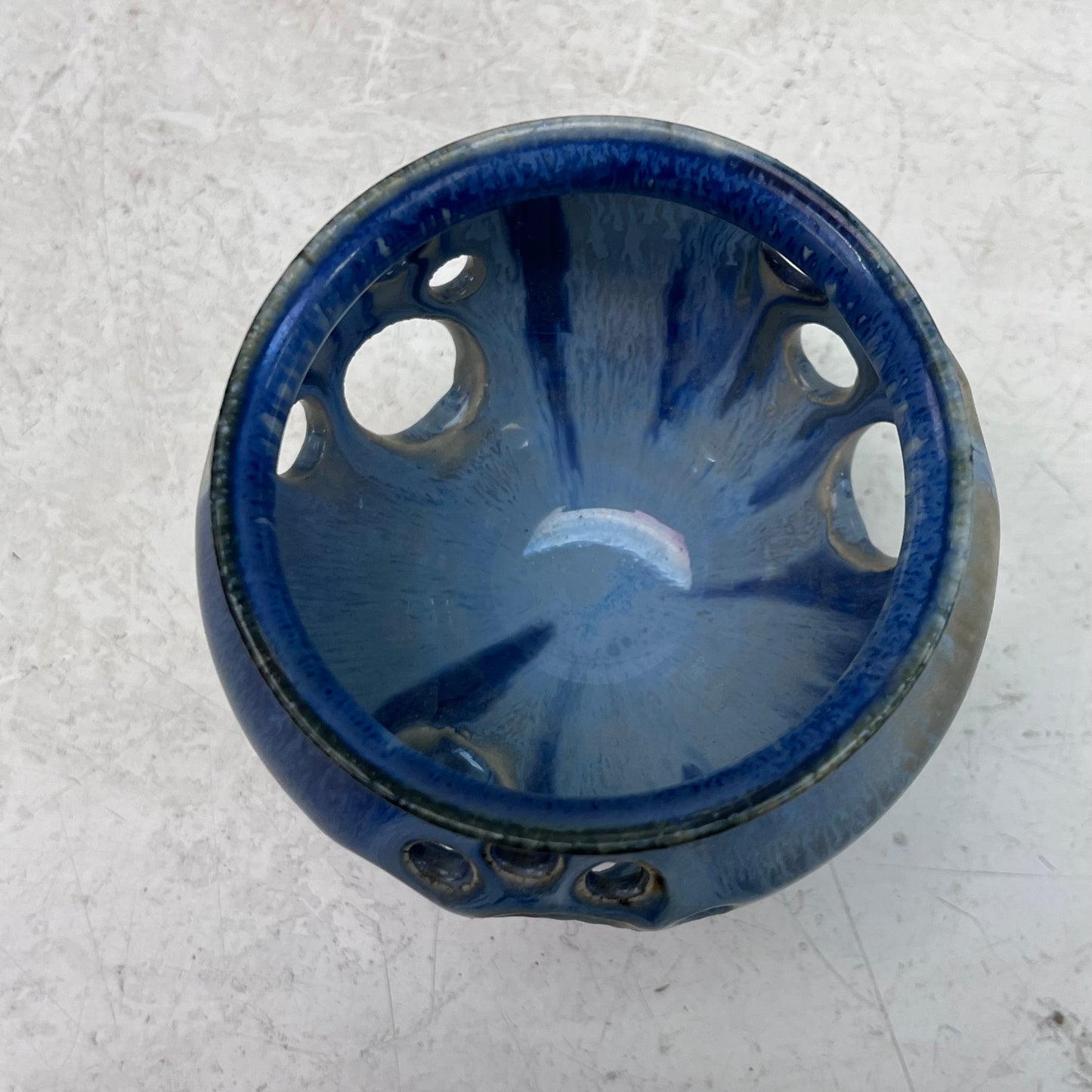 Studio Pottery Drip Glaze Votive Holder, Signed