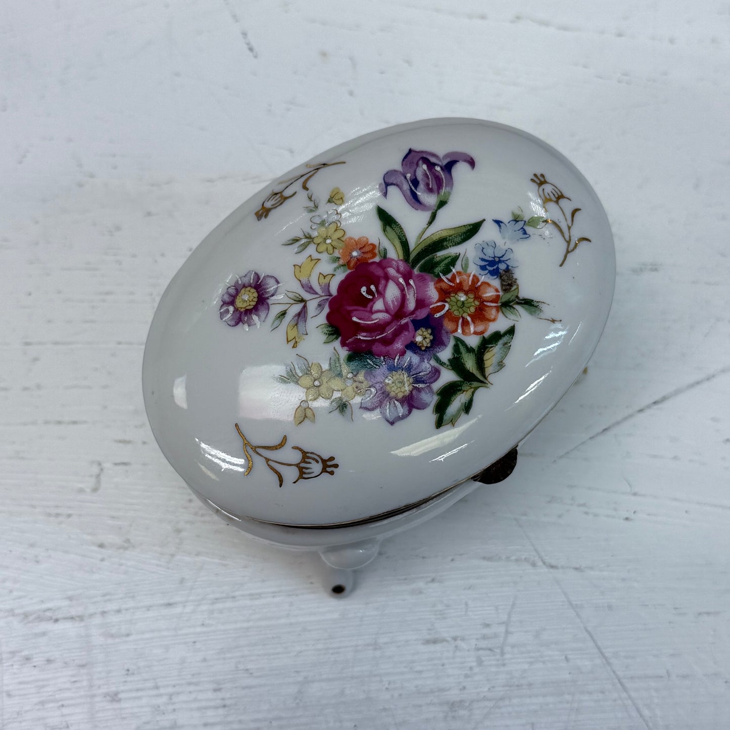 Napco Hand Painted Porcelain Footed Trinket Box