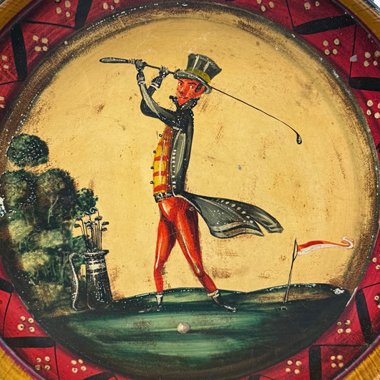 Vintage Hand Painted Golf Toleware Serving Tray