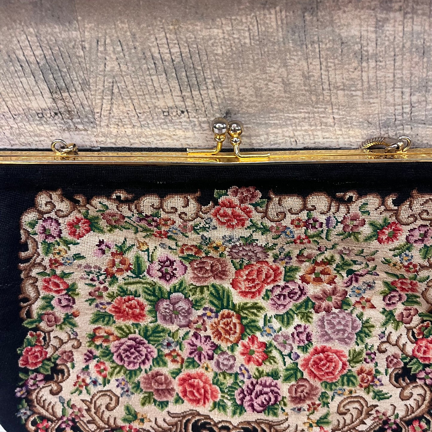 Petit Point Floral Needlepoint Evening Purse, 1950s