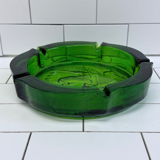 Indiana Glass American Eagle 10” Heavy Green Ashtray 1970s