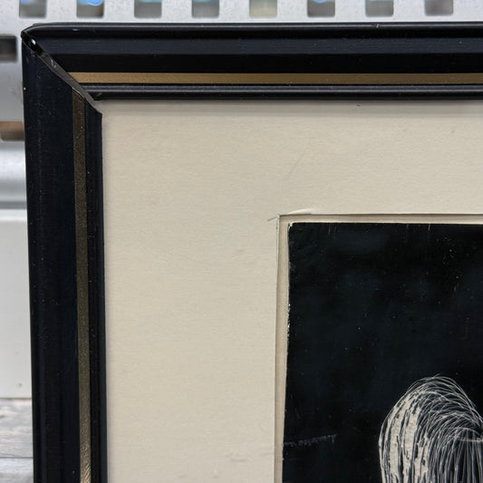 Original Linocut Print Child Under Willow Signed Kris Johnson