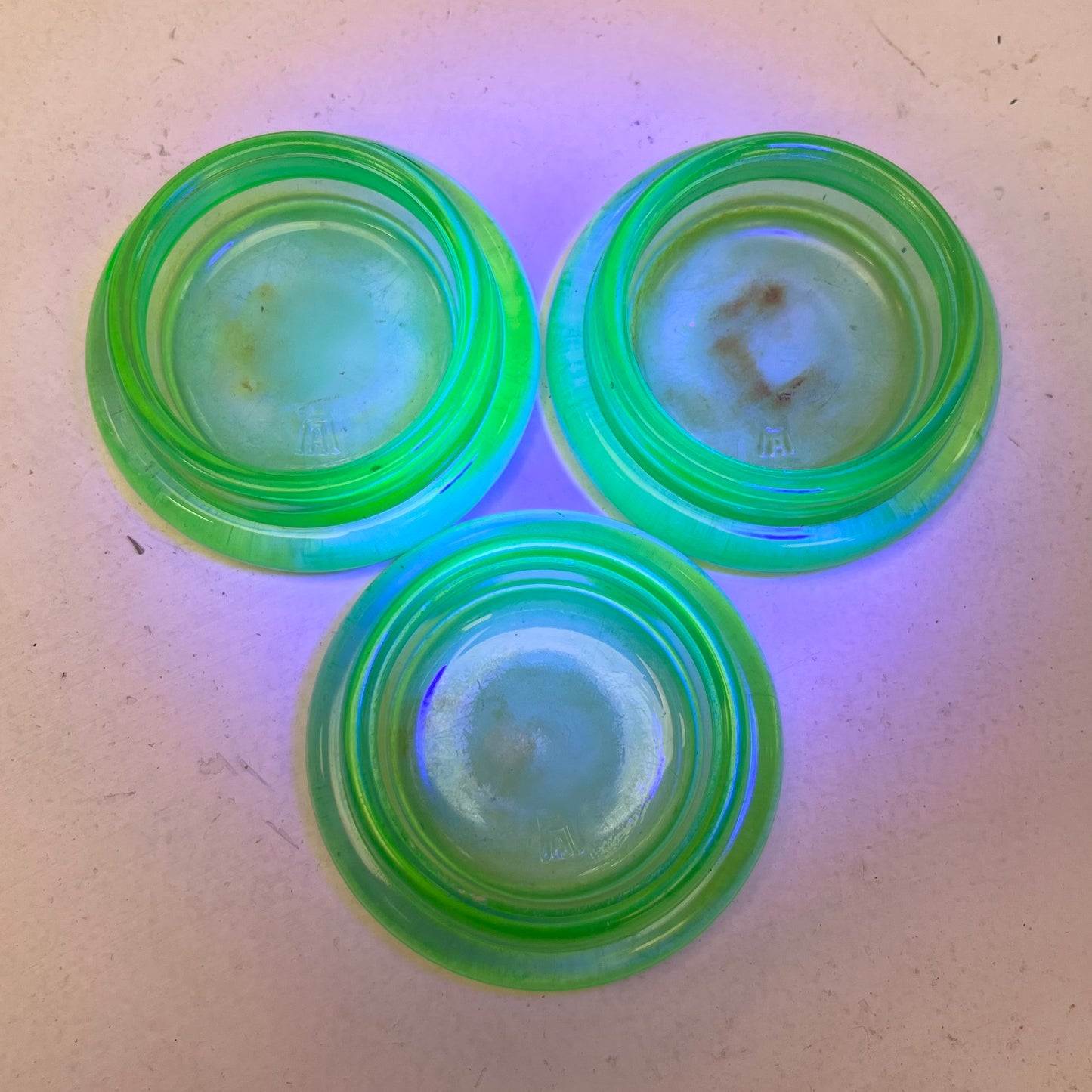 Anchor Hocking Uranium Glass Furniture Coasters, Set of 3