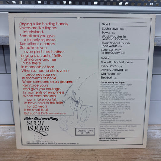 Peter, Paul & Mary Such Is Love Signed Vinyl Record LP 1983