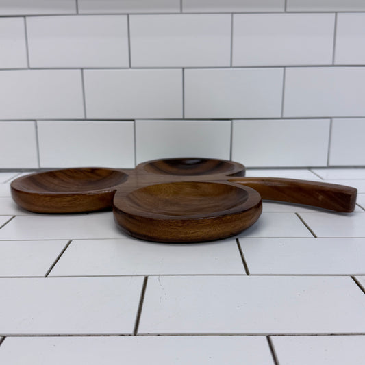 MCM Wood Clover Serving Tray Divided Snack Dish 16”