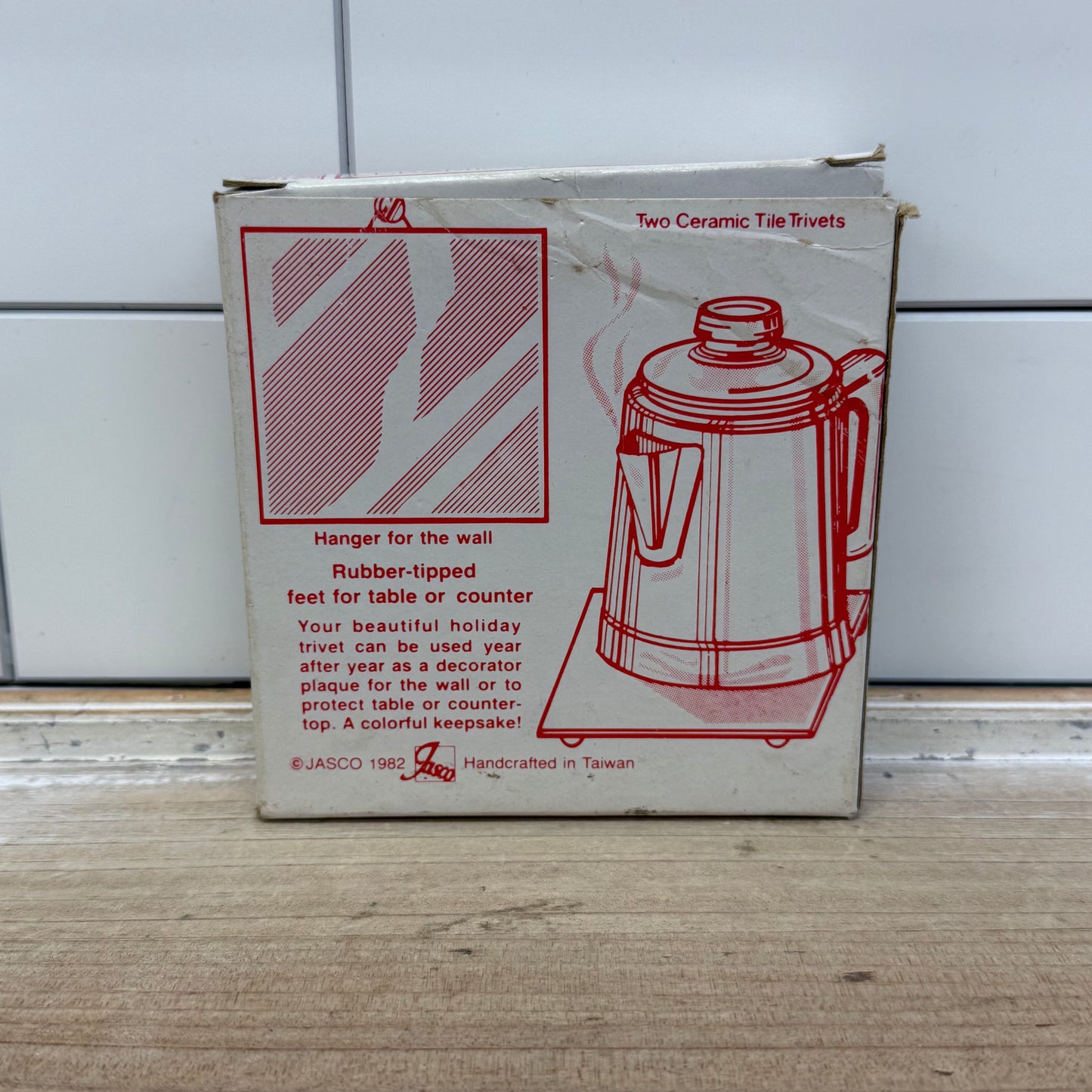 Jasco Christmas Ceramic Tile Trivets, Ceramic Set of 2 1981