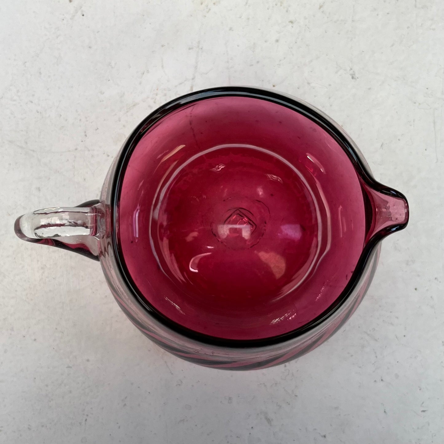 Pilgrim Cranberry Glass Hand Blown Swirled Creamer