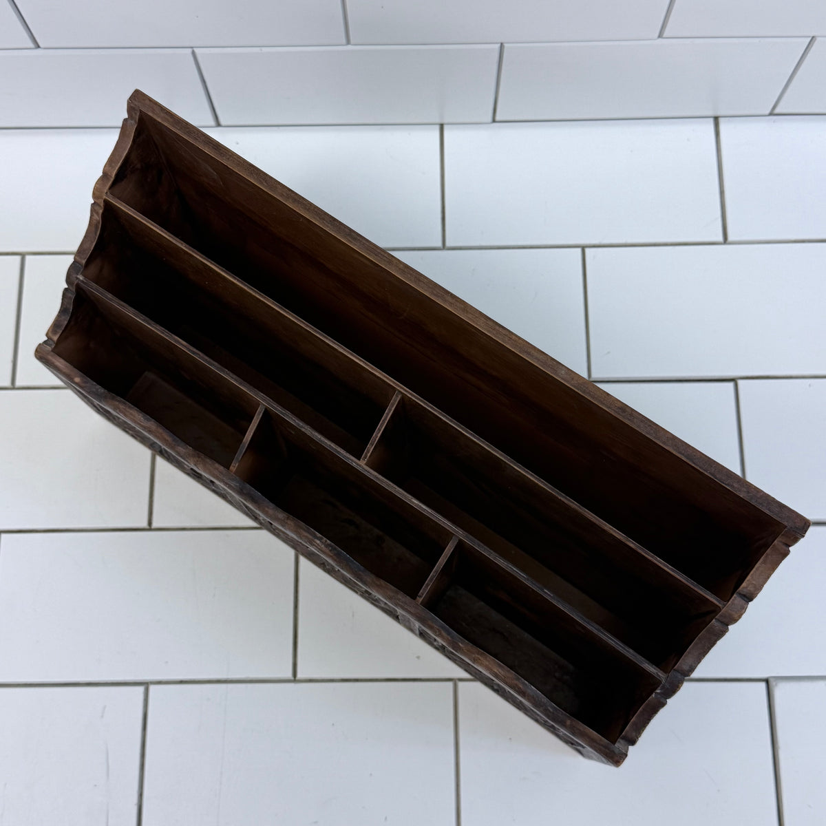 Vintage Lerner Carved Wood Floral Letter Mail Desk Organizer