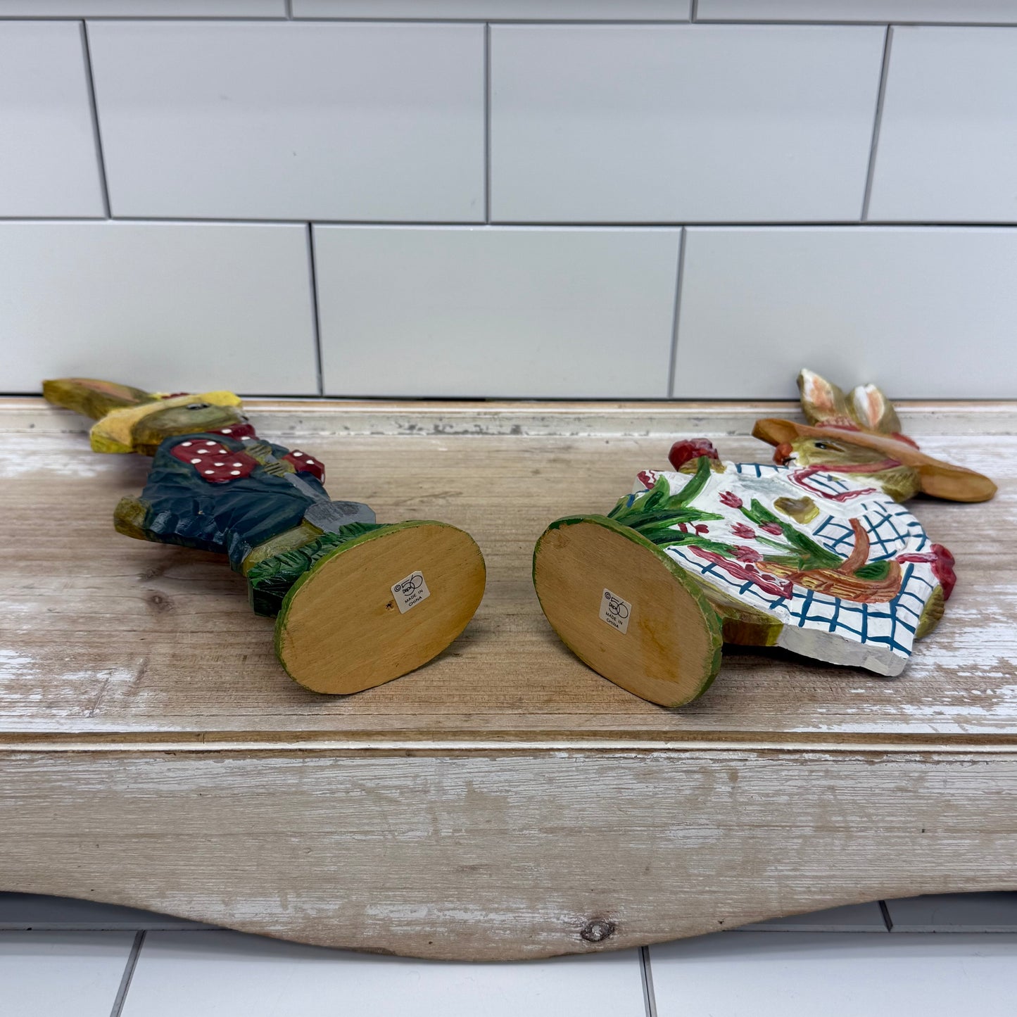 Department 56 Rabbit Figures Hand Painted Wooden, Set of 2