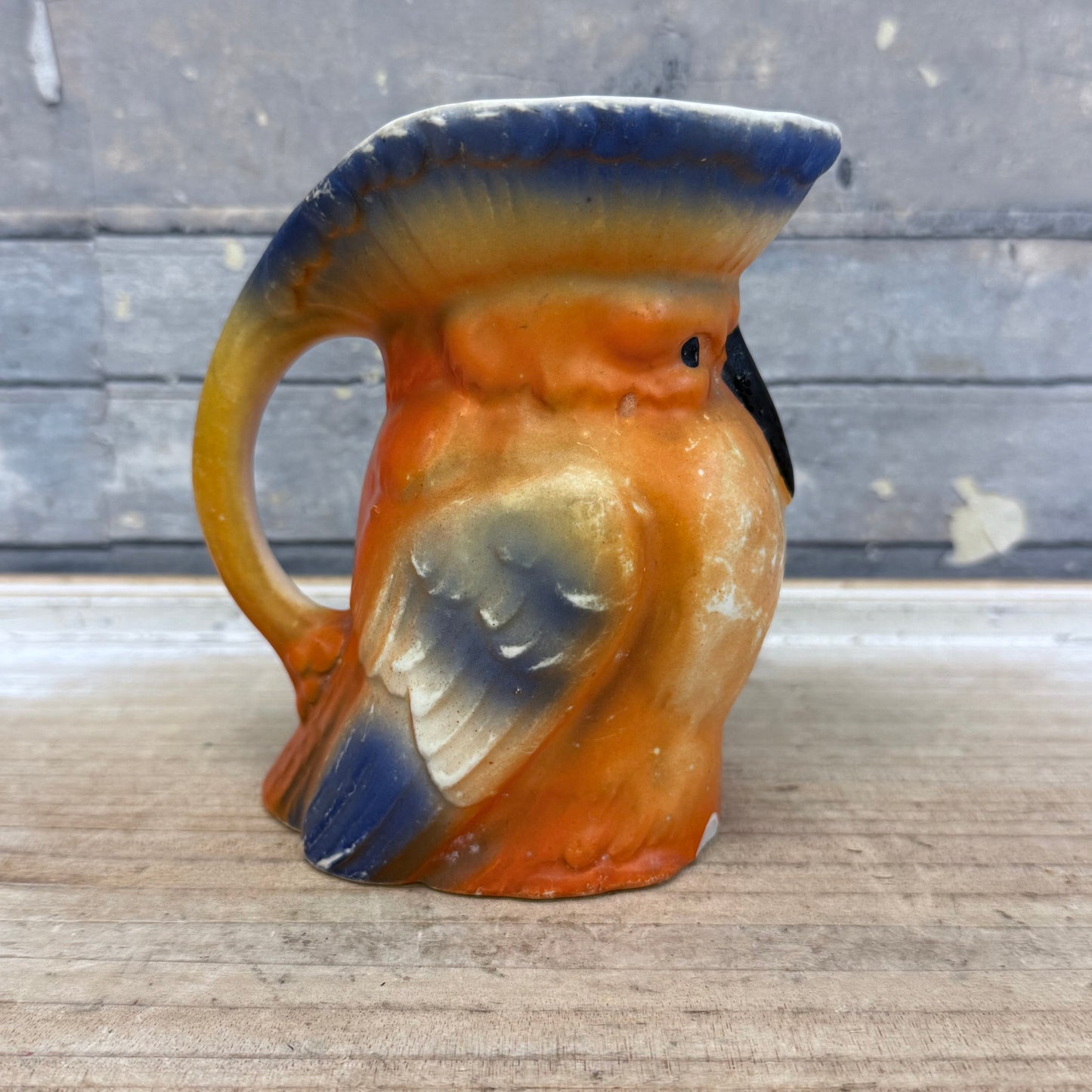Red Dime-Marked Czech Pottery Parrot Pitcher