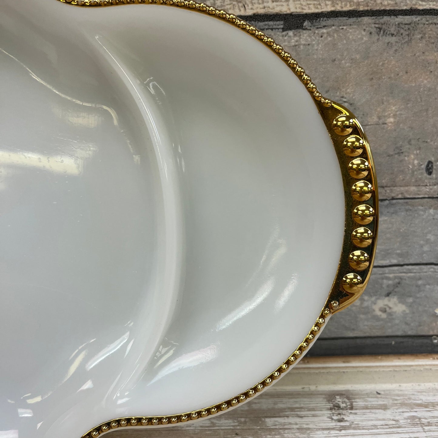 Fire King Gold Rimmed Milk Glass Divided Dish