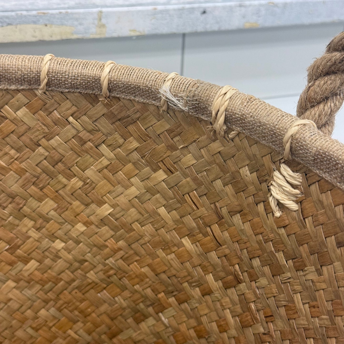 Handwoven Palm Leaf Storage Basket with Rope Handles