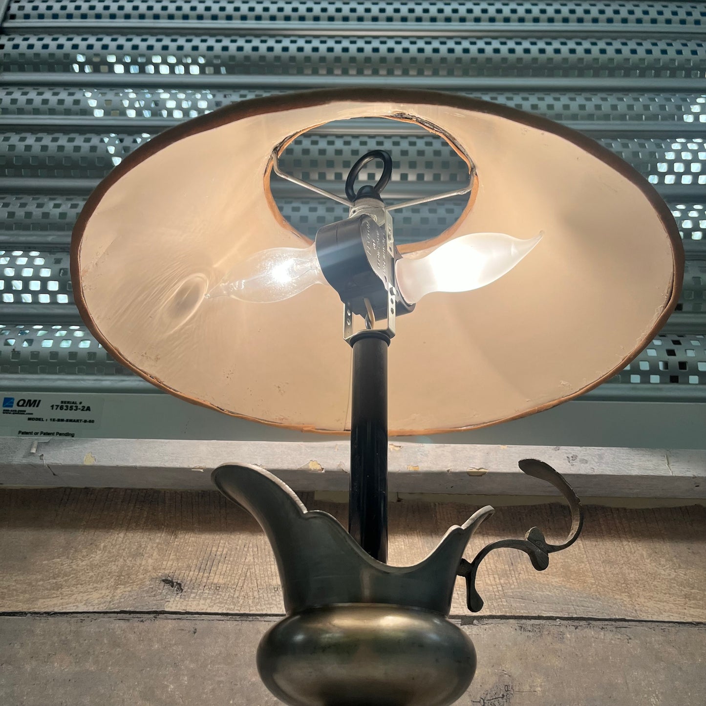 Table Lamp, Pewter Pitcher & Floral Shade