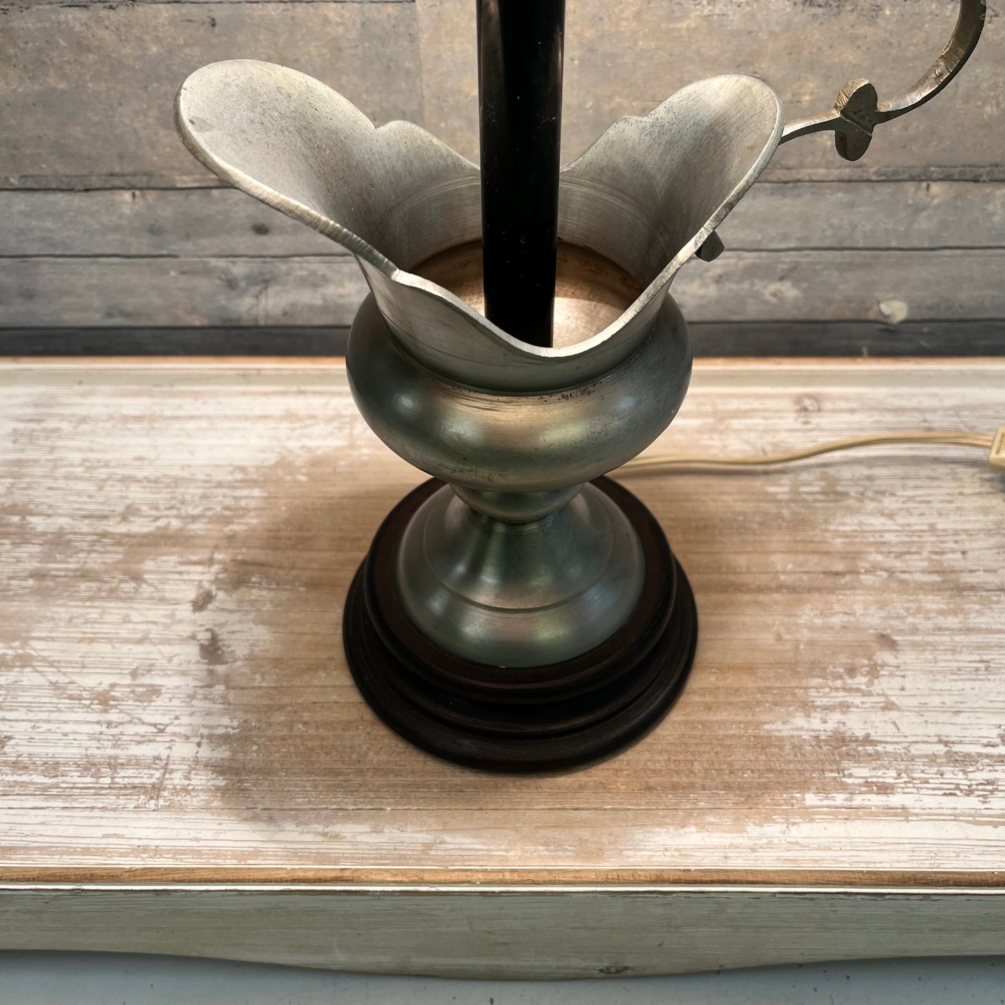 Table Lamp, Pewter Pitcher & Floral Shade