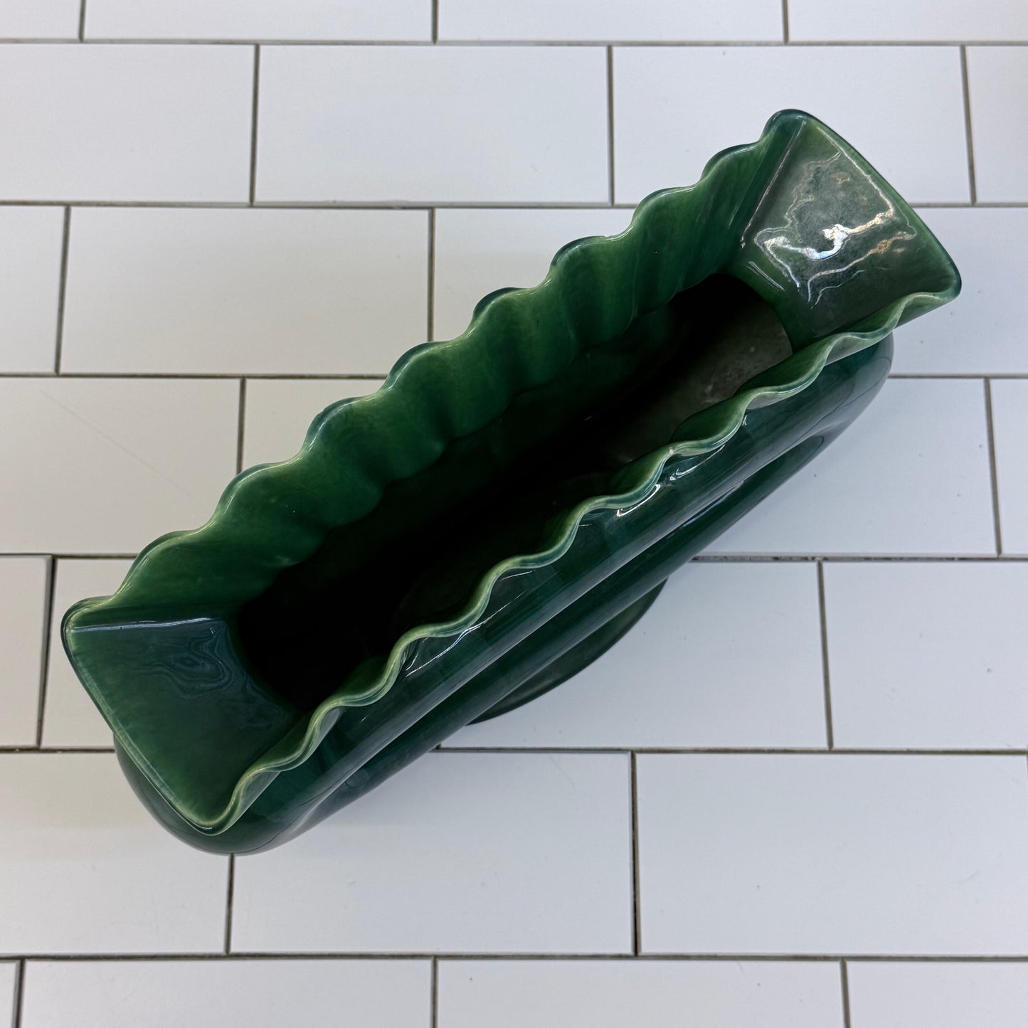 Royal Haeger Green Ruffled Ceramic Vase 1950s