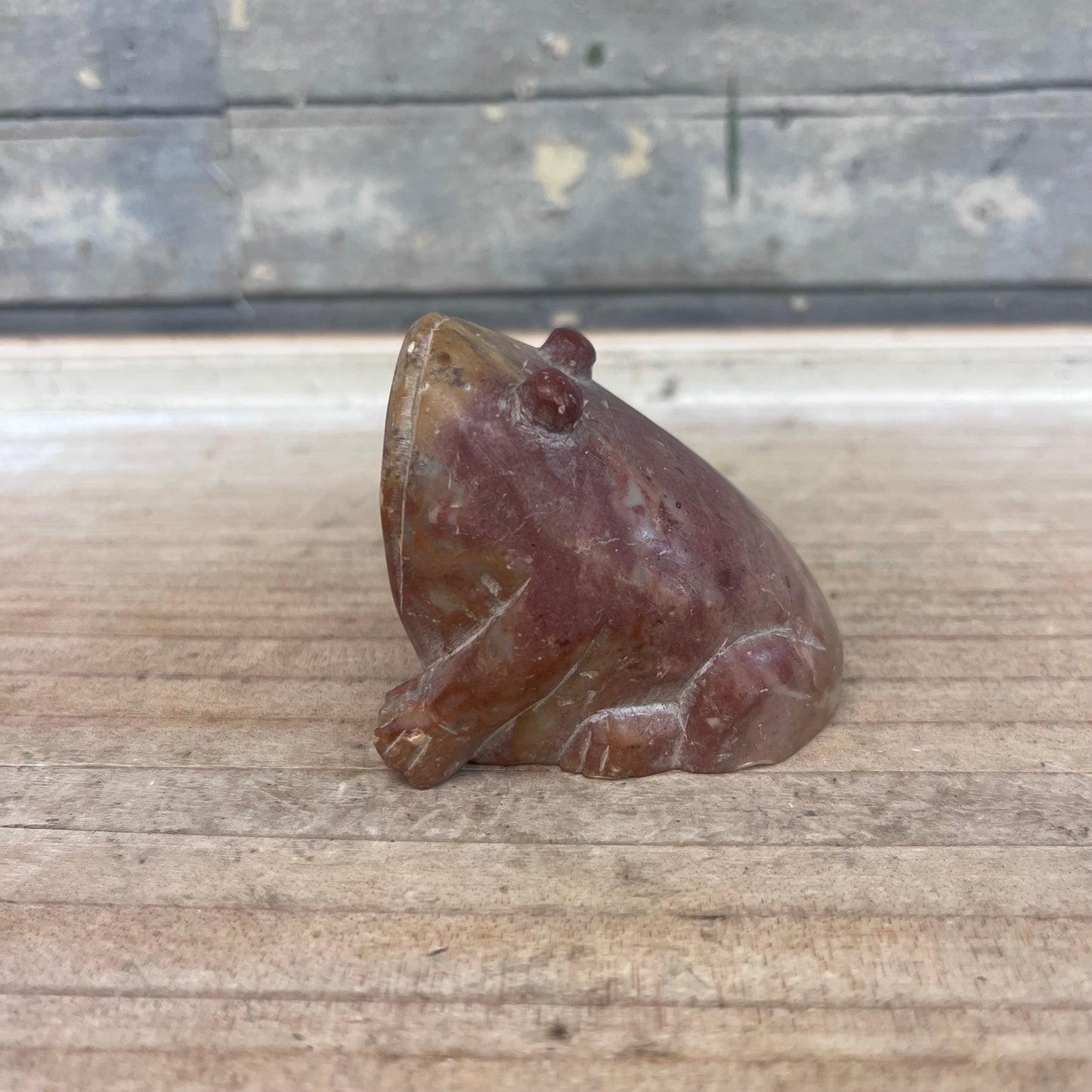 Hand Carved Stone Grumpy Frog Figurine