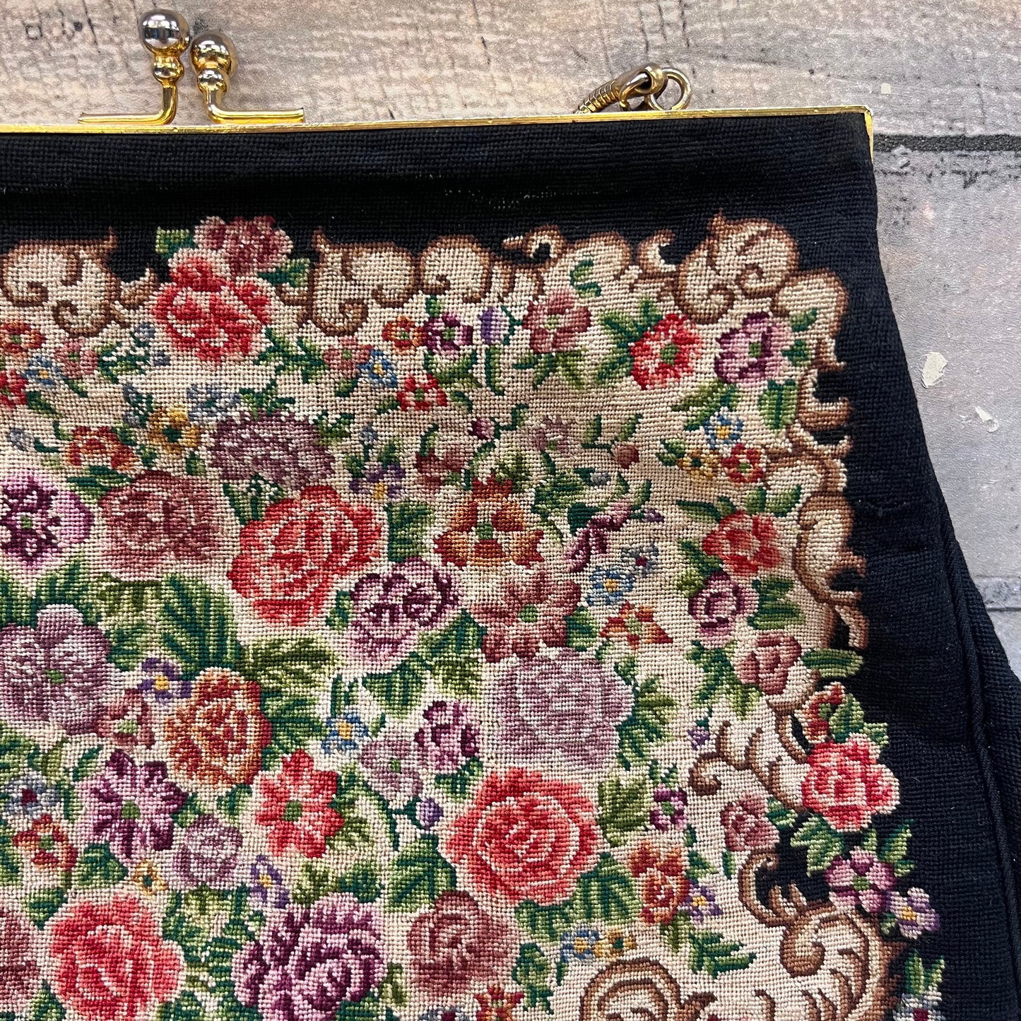 Petit Point Floral Needlepoint Evening Purse, 1950s