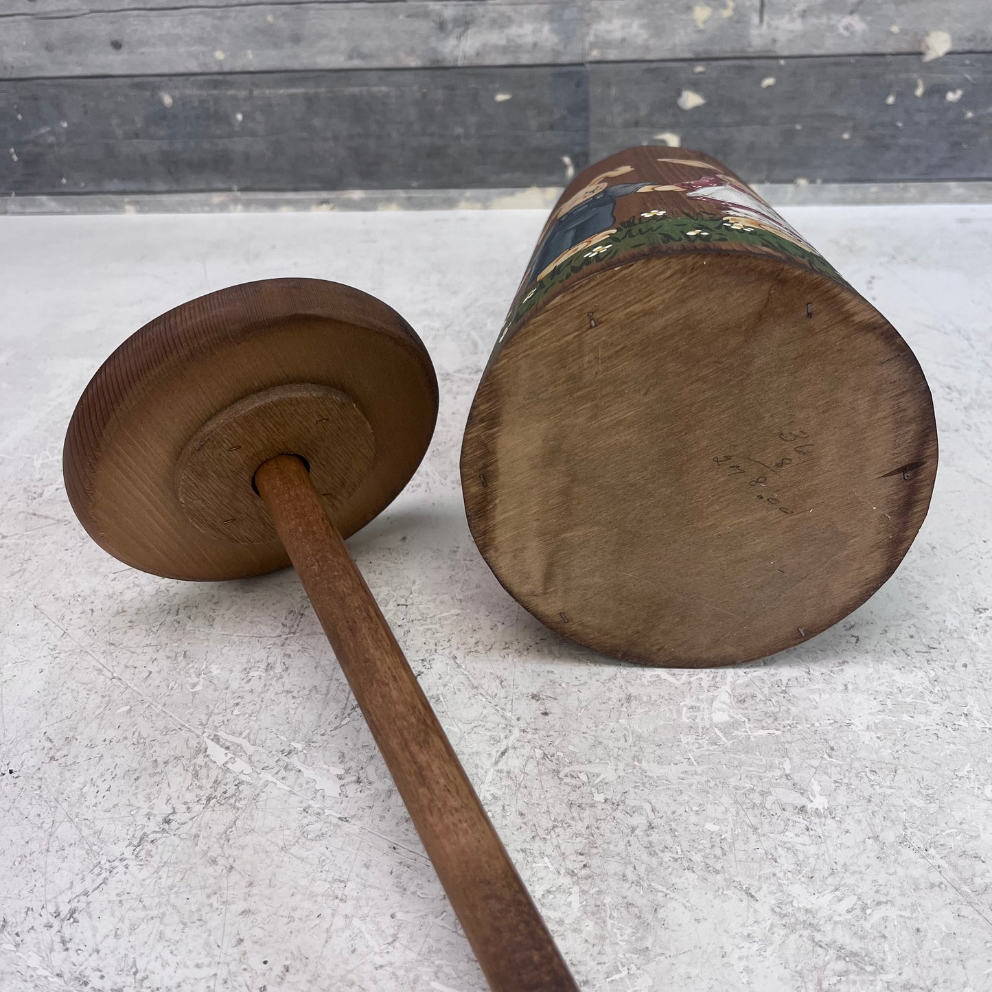 Hand Painted Wooden Butter Churner, Signed