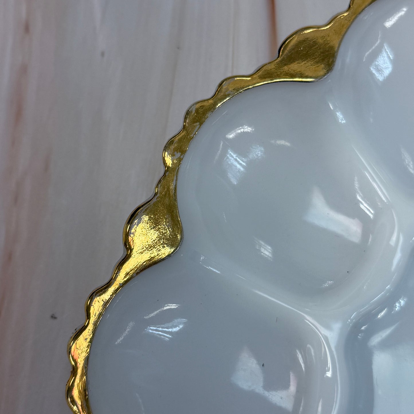 Anchor Hocking Gilded Milk Glass Deviled Egg Serving Tray