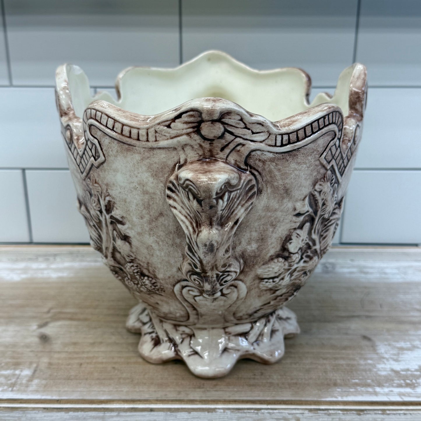 Relief Detailed Bird Planter, Signed 1980