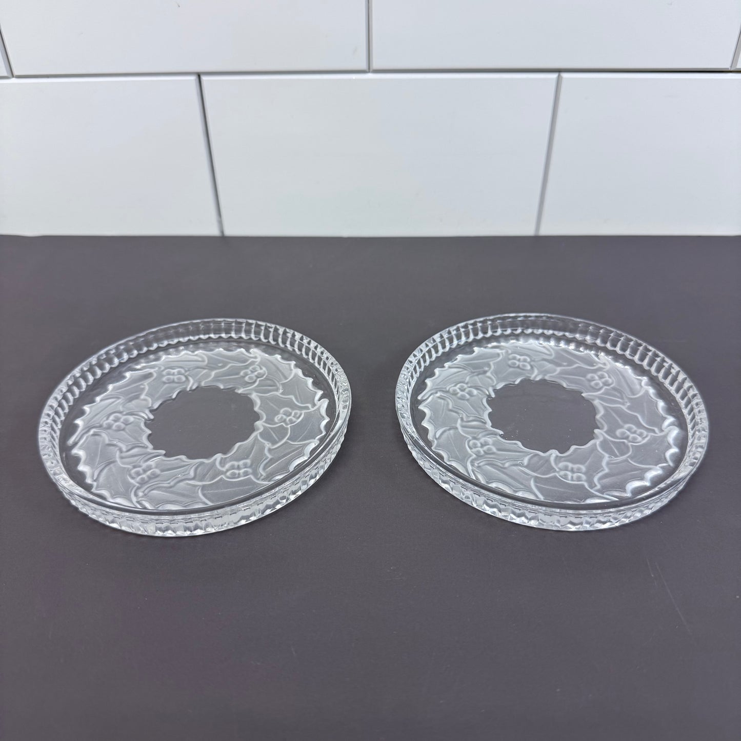 Cut Crystal Coasters Holly Wreath, Set of 2