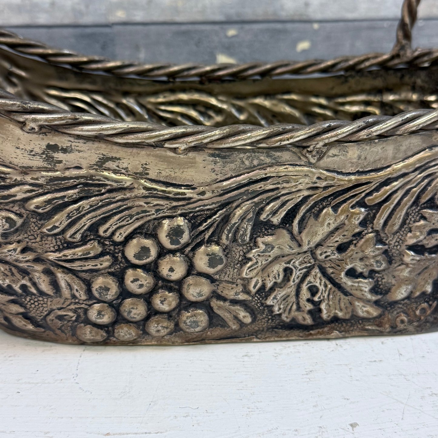 Cast Metal Embossed Basket with Cinnamon Stick Bundle