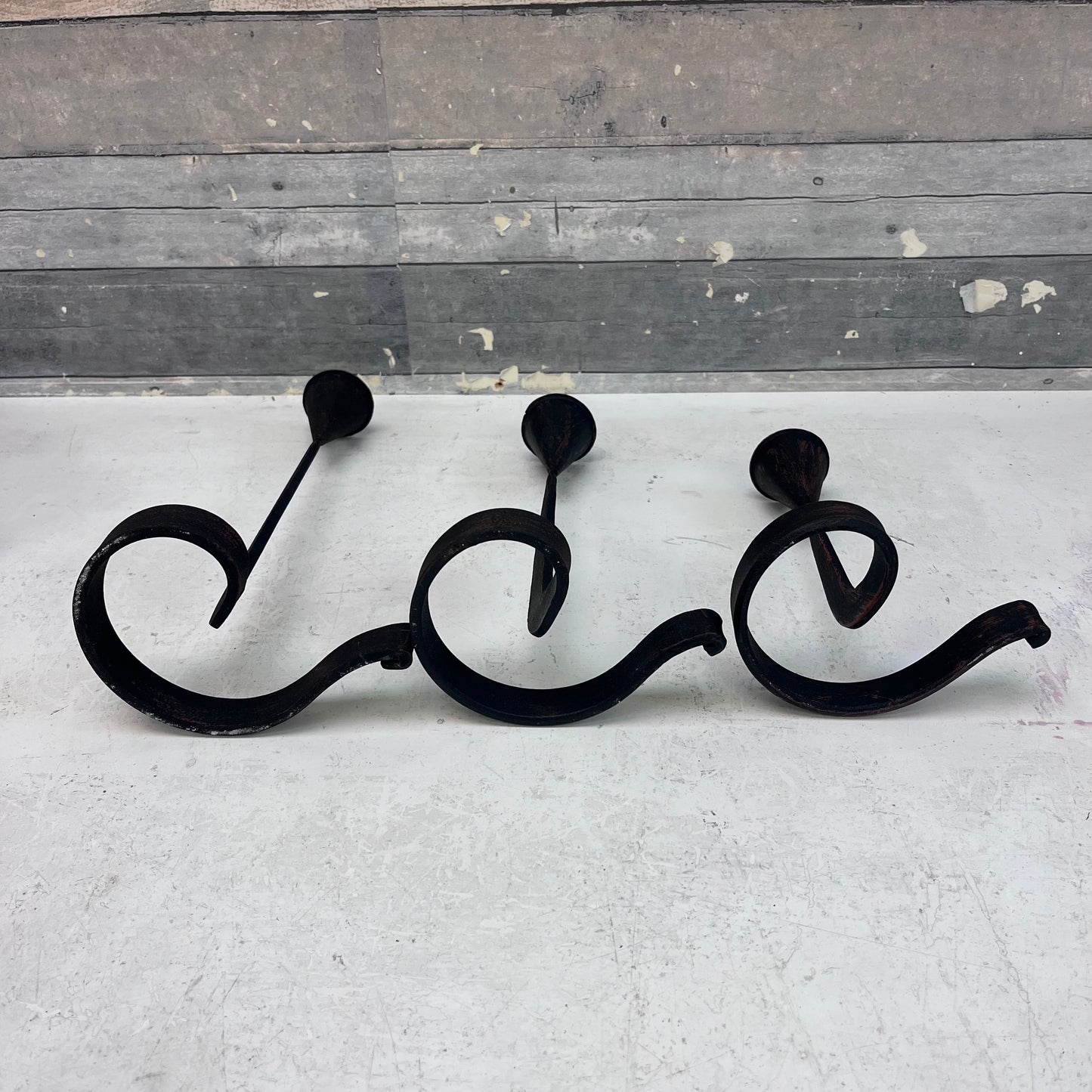 Danish Wrought Iron Curved Candlestick Holders, Set of 3