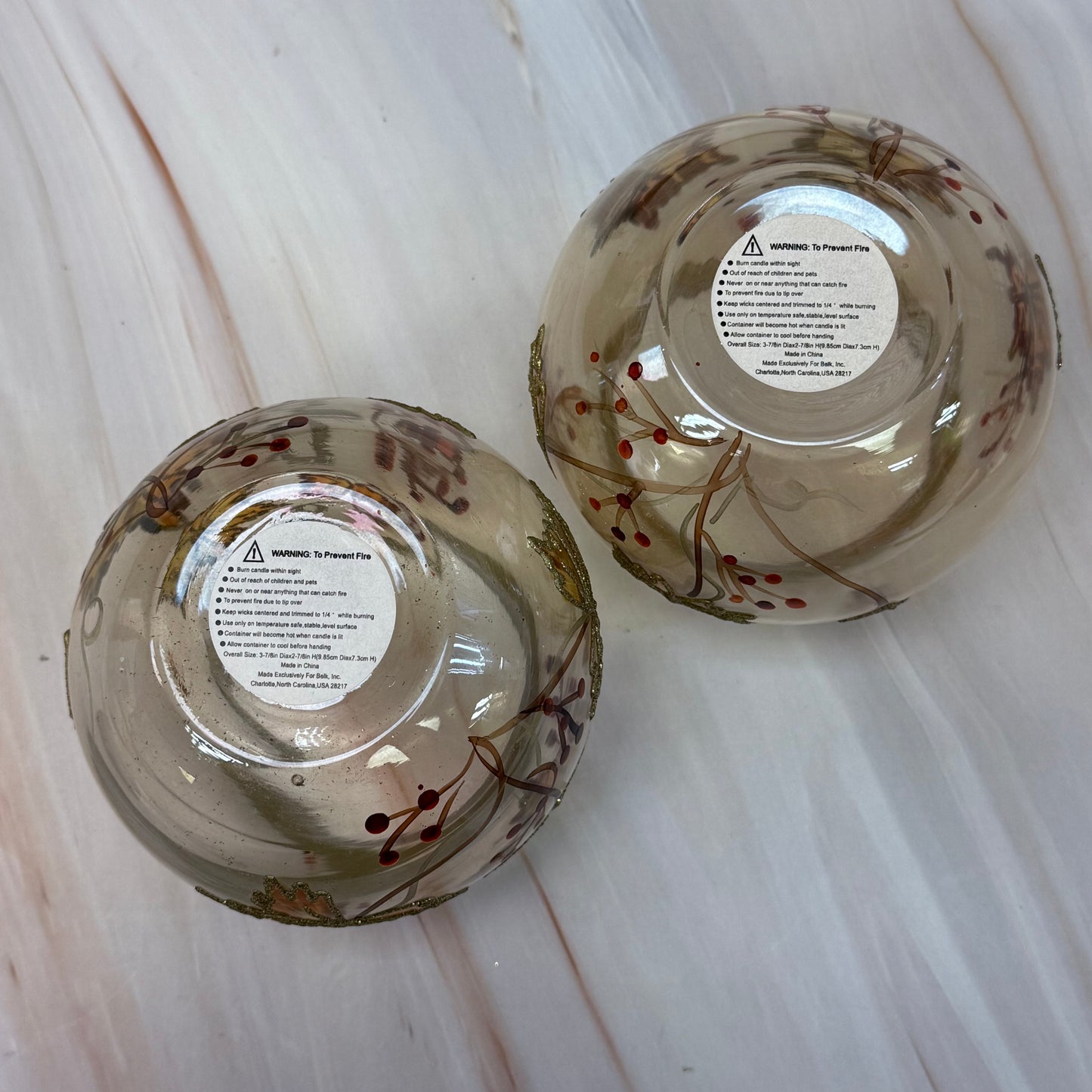 Autumn Leaves Glass Votive Holders, Set of 2