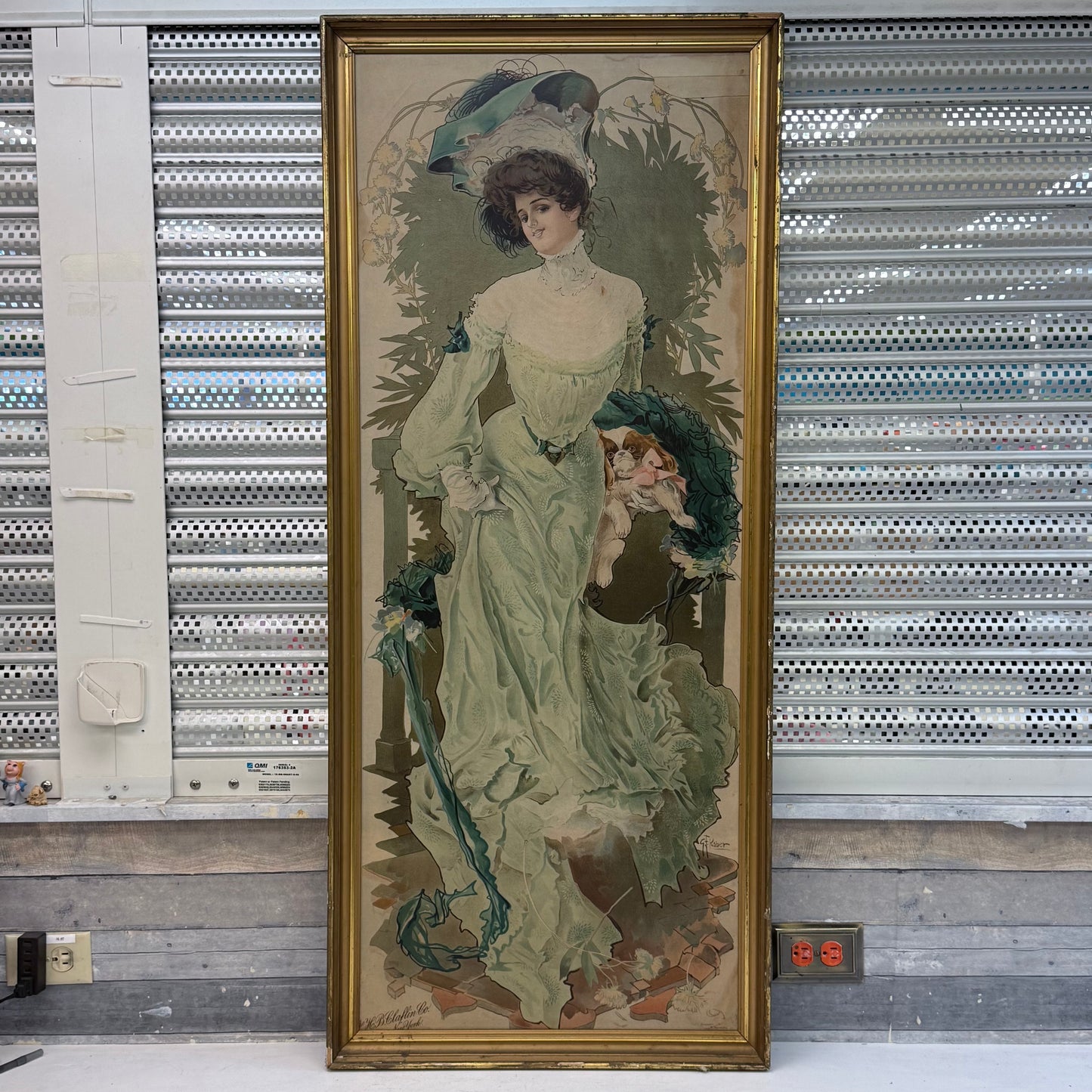 George Frederick Kaber Framed Art Nouveau Woman Lithograph