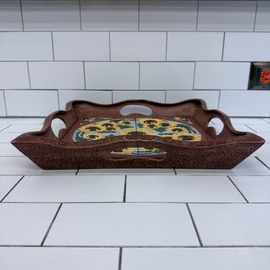 Sunflower Ceramic Tile Serving Tray Signed 2005