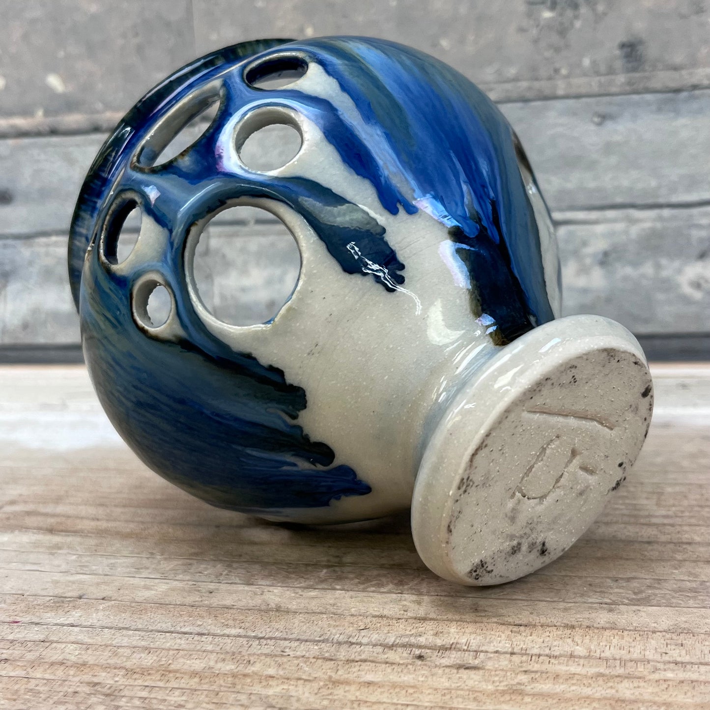 Studio Pottery Drip Glaze Votive Holder, Signed