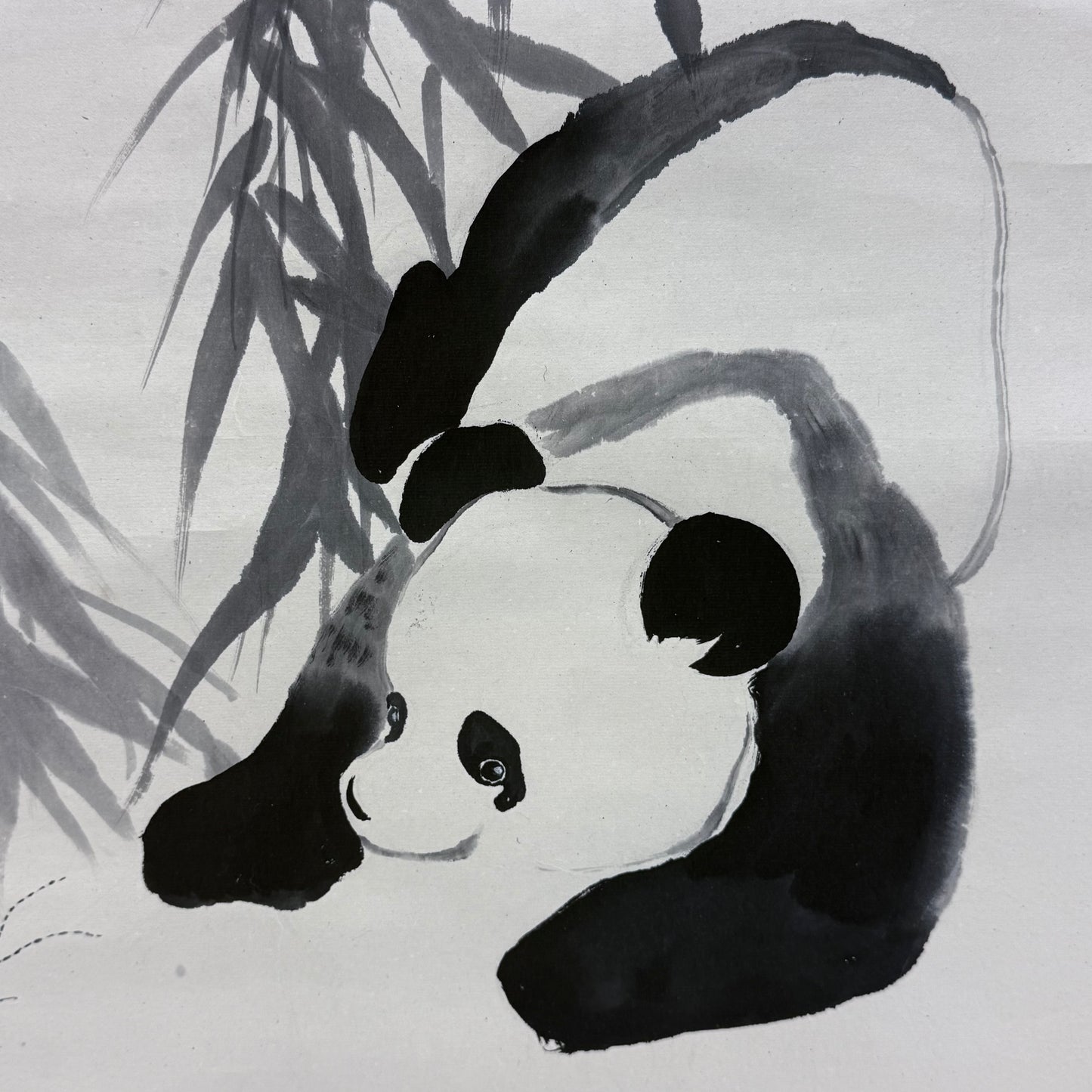 Vintage Chinese Ink Brush Panda Painting Scroll Signed