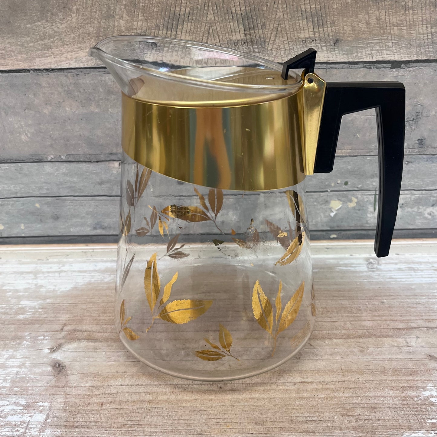 Douglas Flameproof Gold Leaves Lidded Coffee Pot with Strainer